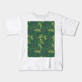 Botanicals and Dots - Hand Drawn Design - Bright Green, Navy, Blue, and Brown Kids T-Shirt